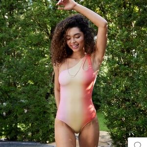Aerie Orange Gradient One Shoulder Large One Piece Swimsuit